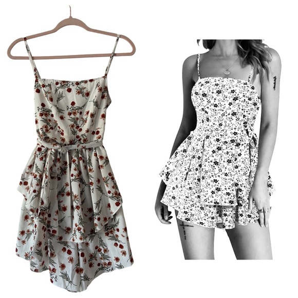 Exlura Floral Tiered Ruffle Smocked Shorts Romper - Picture 1 of 12